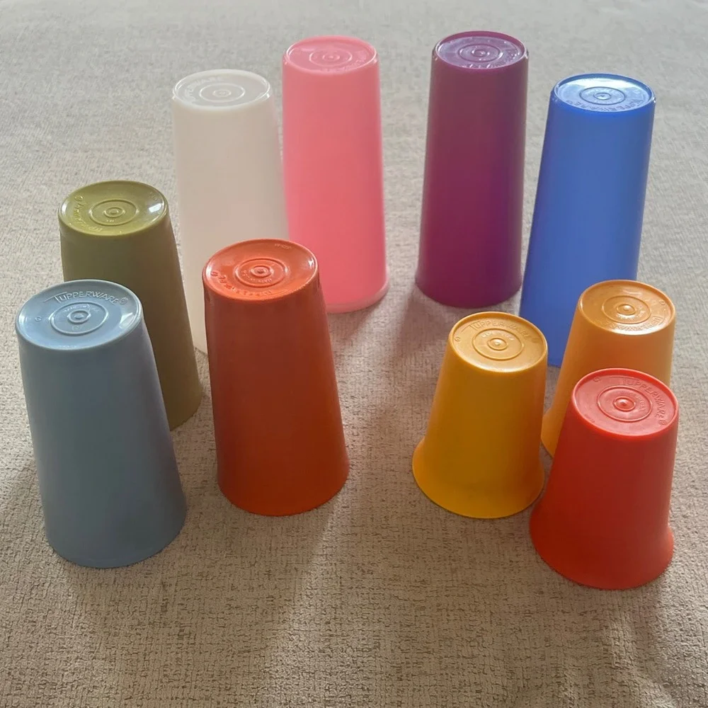 Vintage Tupperware Tumblers Mixed Lot 10 Rainbow Colors Plastic Cups Retro USA